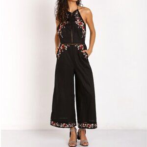 Zimmermann Black Floral Embroidered Linen Jumpsuit (Size AU 1, US 6)